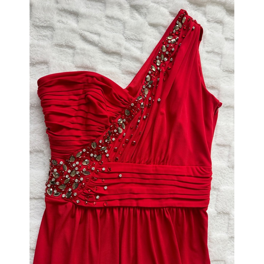 Laundry by Shelli Segal Red One Shoulder Beaded Ruched Evening Gown Sz 2 EUC